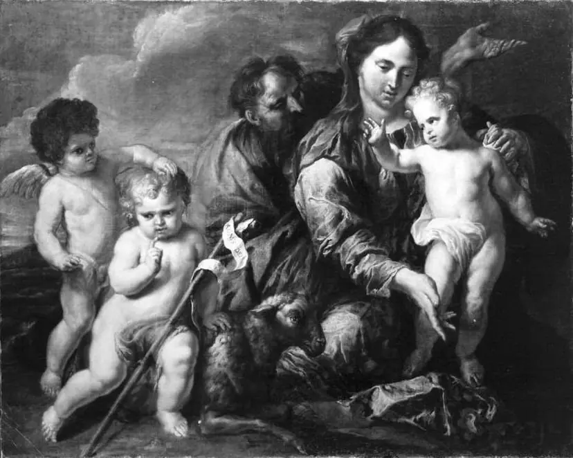 Holy family with Young St John the Baptist and an angel, by Caspar Jacob van Opstal the Younger