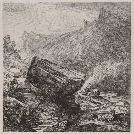 Boulder with a Shepherd and Goats, by Caspar Johann Nepomuk Scheuren