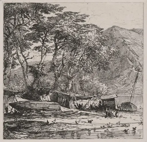 Fishing Village with Boats on the Shore, by Caspar Johann Nepomuk Scheuren