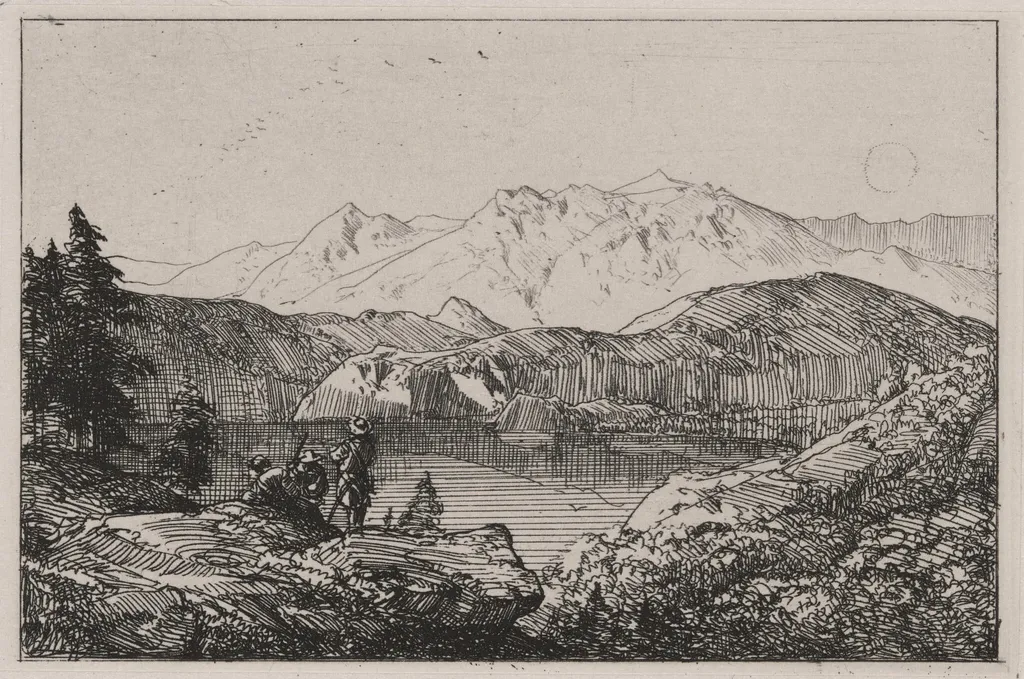 Mountain View with Lake, by Caspar Johann Nepomuk Scheuren, ink, 1842