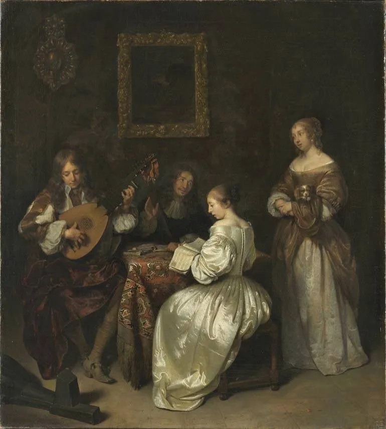 A Musical Evening, by Caspar Netscher, oil, 1665