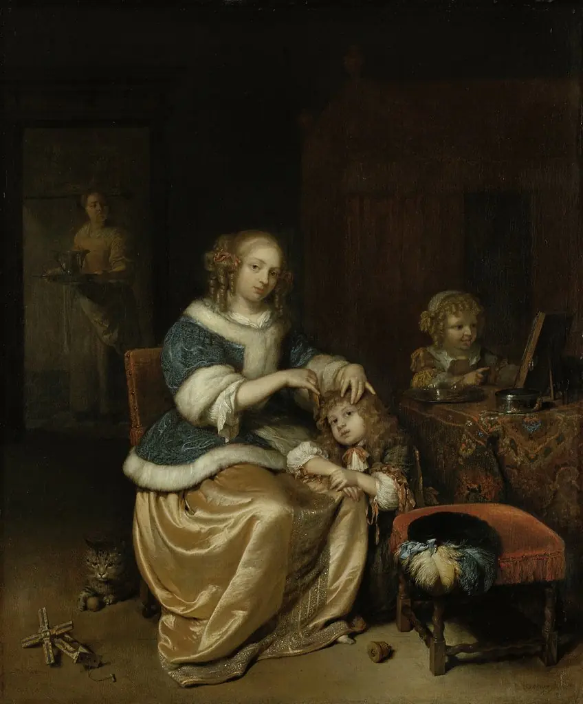 Interior with a Mother Combing her Child’s Hair, Known as ‘Maternal Care’, by Caspar Netscher
