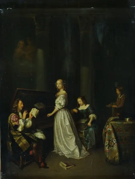 Singing lesson, by Caspar Netscher