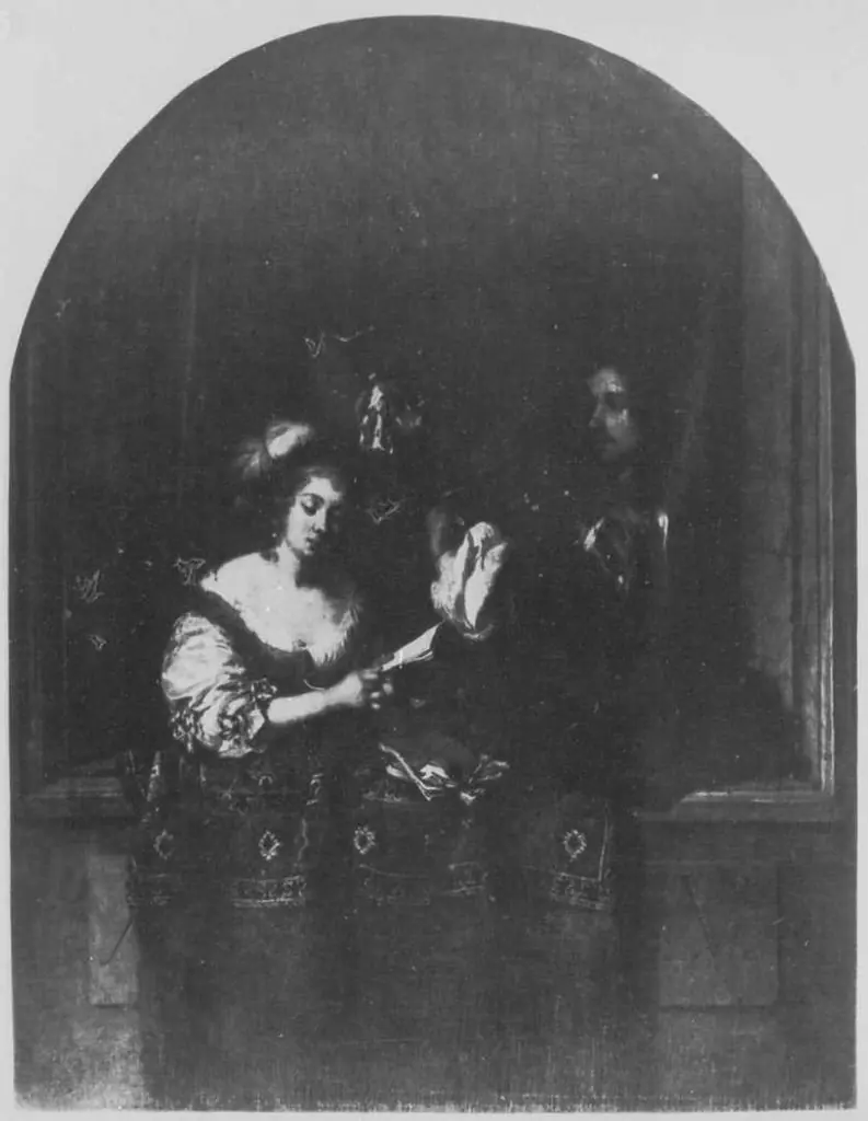 Woman singing and man playing a lute in a window, by Caspar Netscher