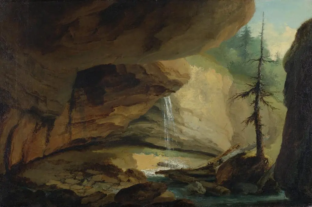 Felshöhle mit Wasserfall, by Caspar Wolf