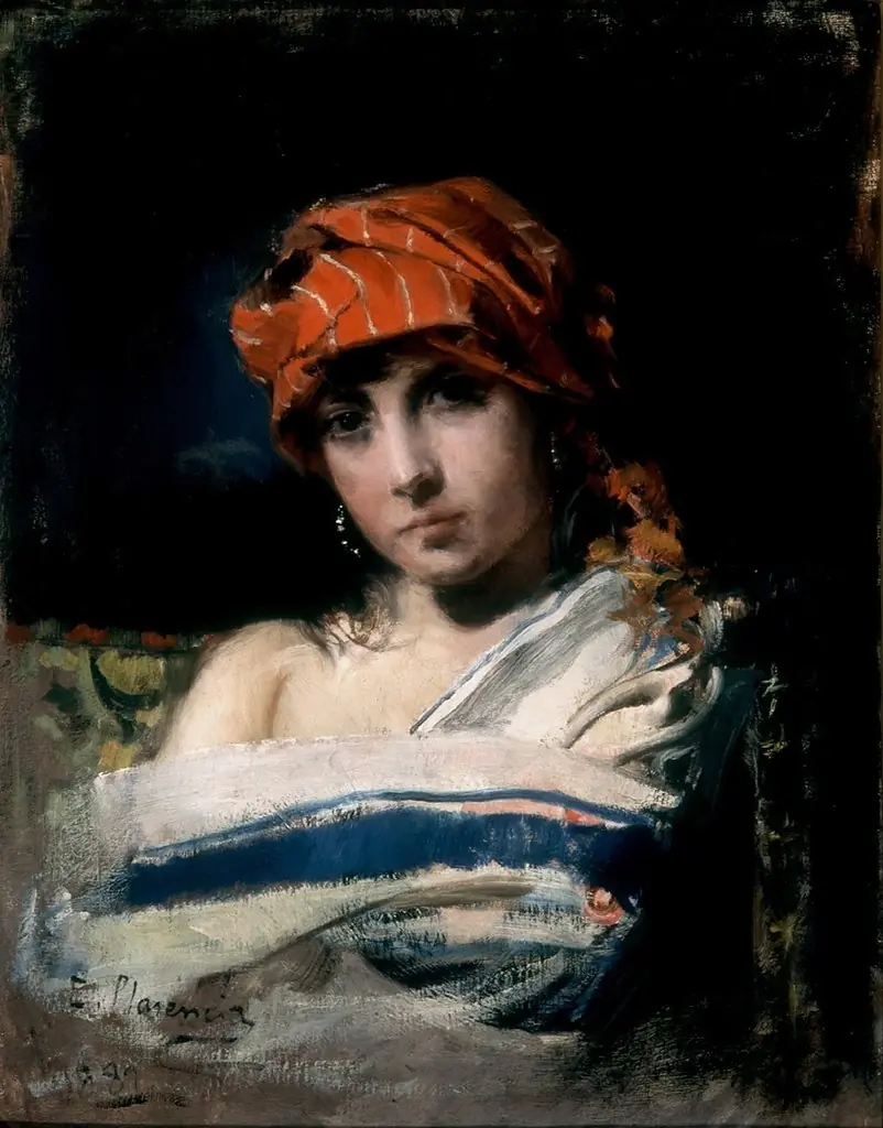 La joven del pañuelo rojo, by Casto Plasencia