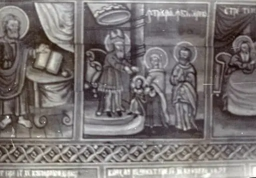 Pictura murală (ulei pe lemn) în interiorul bisericii de lemn „Sf. Arhangheli” din Ociu, comuna Vața de Jos, județul Hunedoara (1982), by Catalina Marin