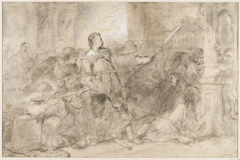 A fight between Cavaliers and Puritans, by Cattermole, 1825