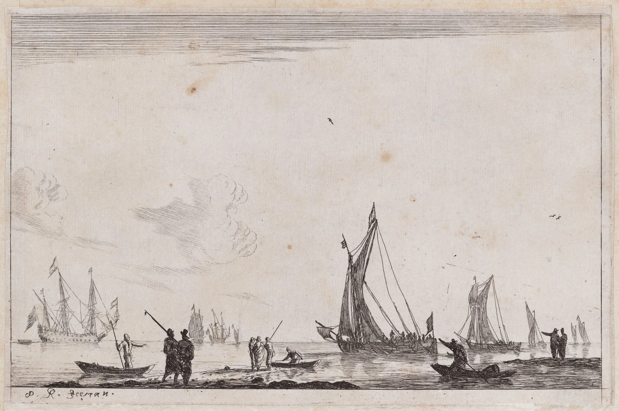 Inland Waterway with Two Galliots at the Right, detail