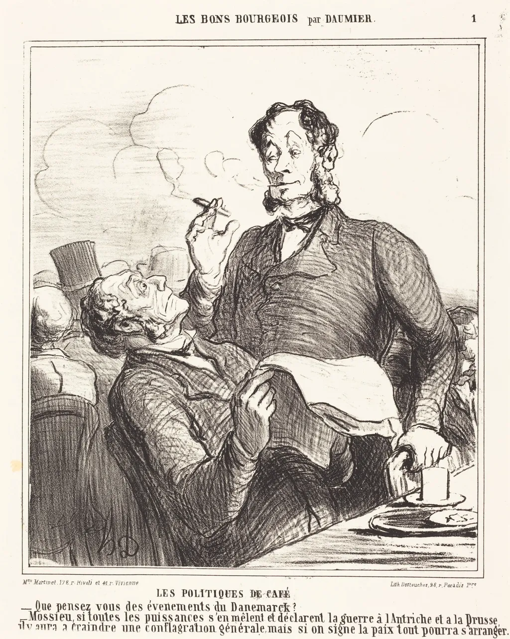 Les Politiques de café, by Honoré Daumier, ink, 1864