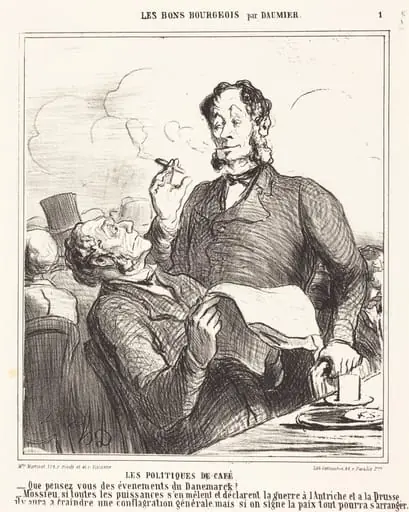 Les Politiques de café, by Honoré Daumier, ink, 1864