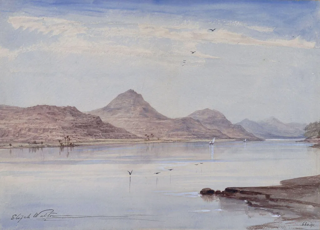 On the Nile : Gebel el Mody, Nubia, by Walton, watercolor, 1861