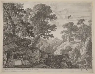 Saint Paul and Saint Anthony by the Entrance to the Cave, by Herman van Swanevelt, ink, 1628