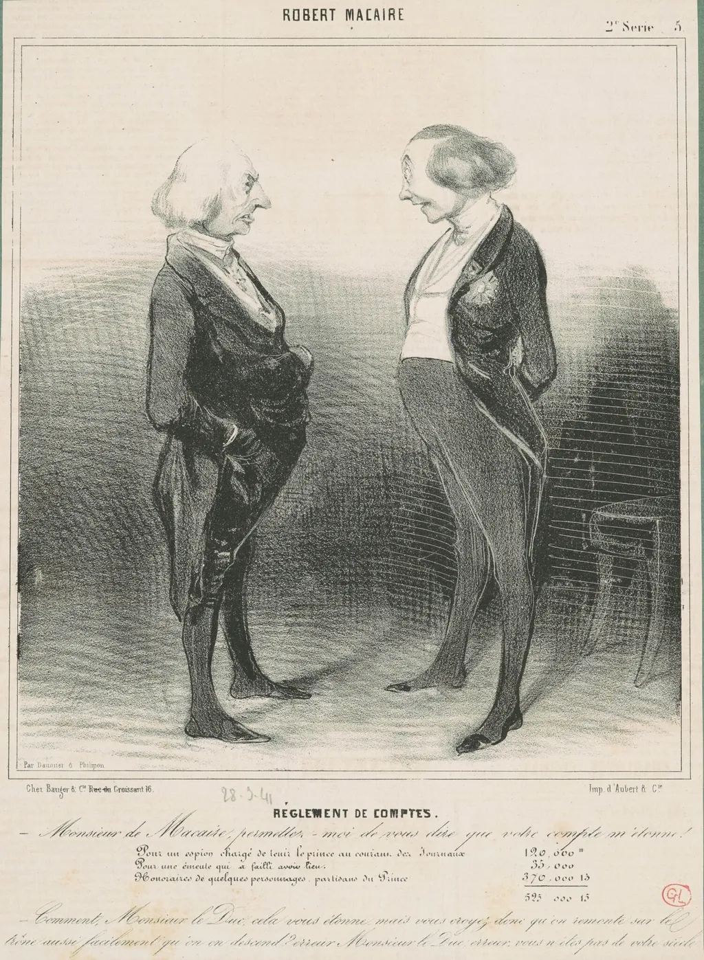 Réglement de comptes, by Honoré Daumier, ink, 1841