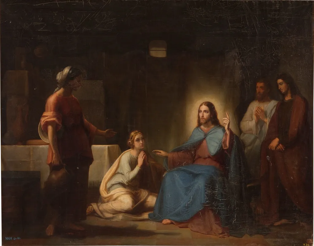 Jesús en casa de Marta y María, by Juan Antonio Vera Calvo, oil, 1858