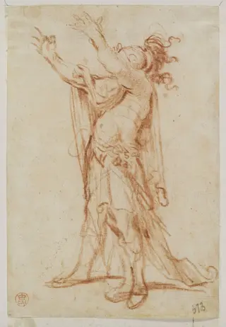 Study of a soldier in Roman dress with uplifted arms, by Filippo Napoletano, 1614