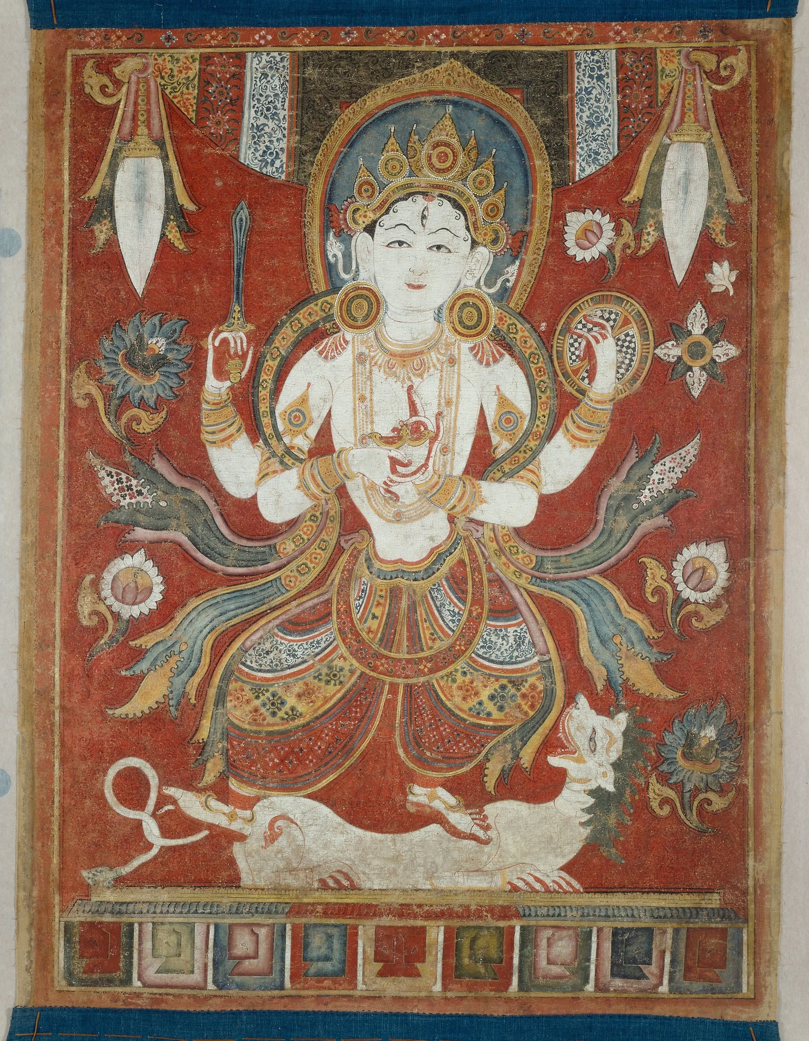 Double-Sided Painted Banner (Paubha) with God Shiva and Goddess Durga, detail