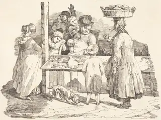 The Dozing Fishmonger (Le marchand de poissons endormie), by Théodore Géricault, ink, 1820