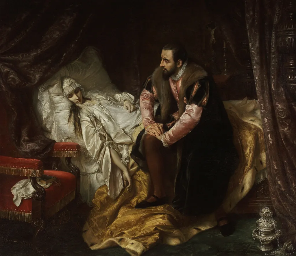 Death of Barbara Radziwiłł, by Józef Simmler, oil, 1860