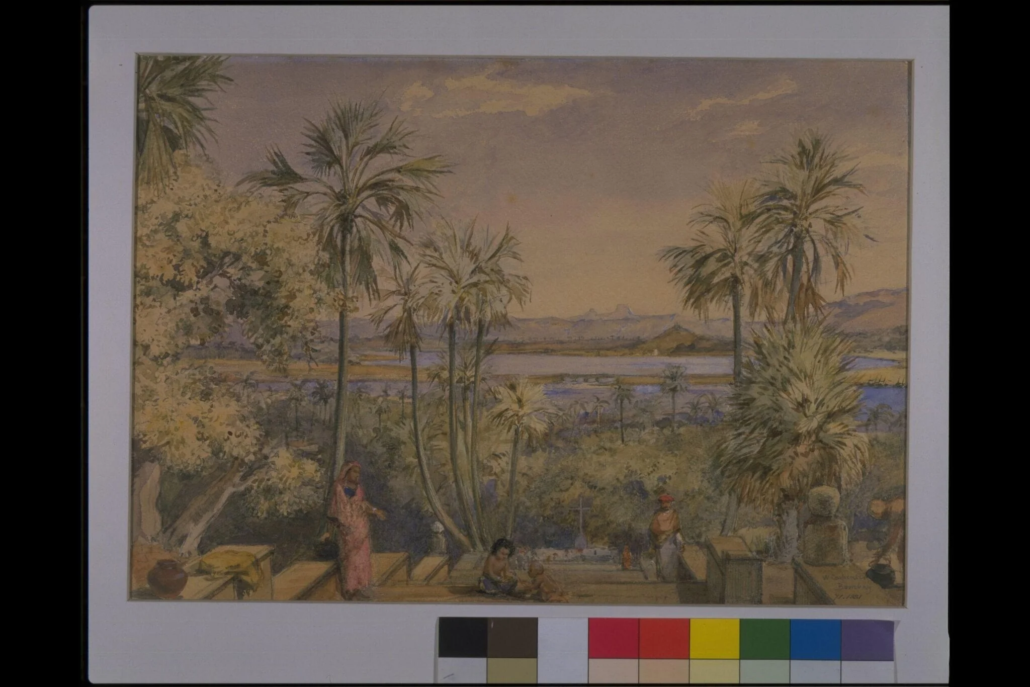 View eastwards from the steps behind Mount Mary Church, Bandra, Bombay, detail