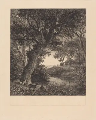 Hunters Leaving a Forest, by Johann Wilhelm Schirmer, ink, 1835