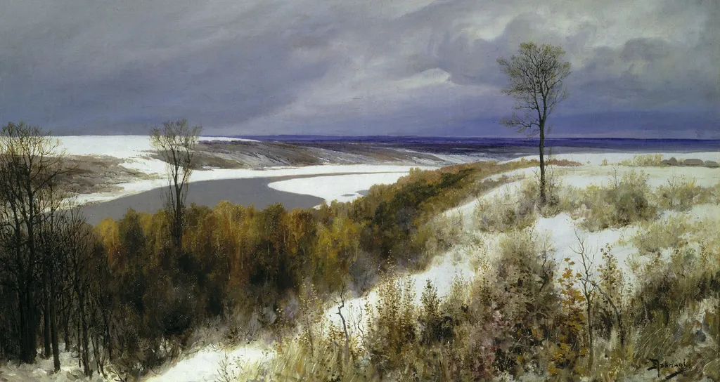 Early snow, by Vasily Polenov, oil, 1896