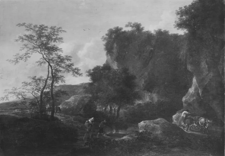 Abendliche Landschaft mit einer Furt, detail