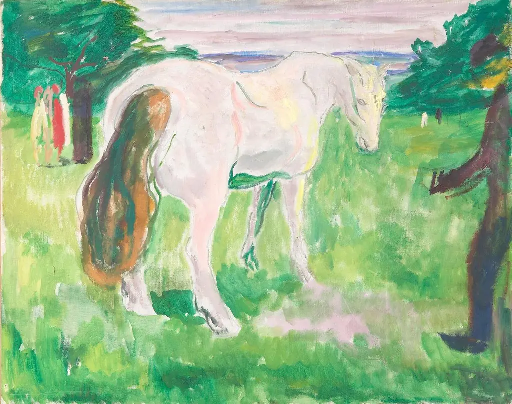 White Horse in a Green Meadow, by Edvard Munch, oil, 1917