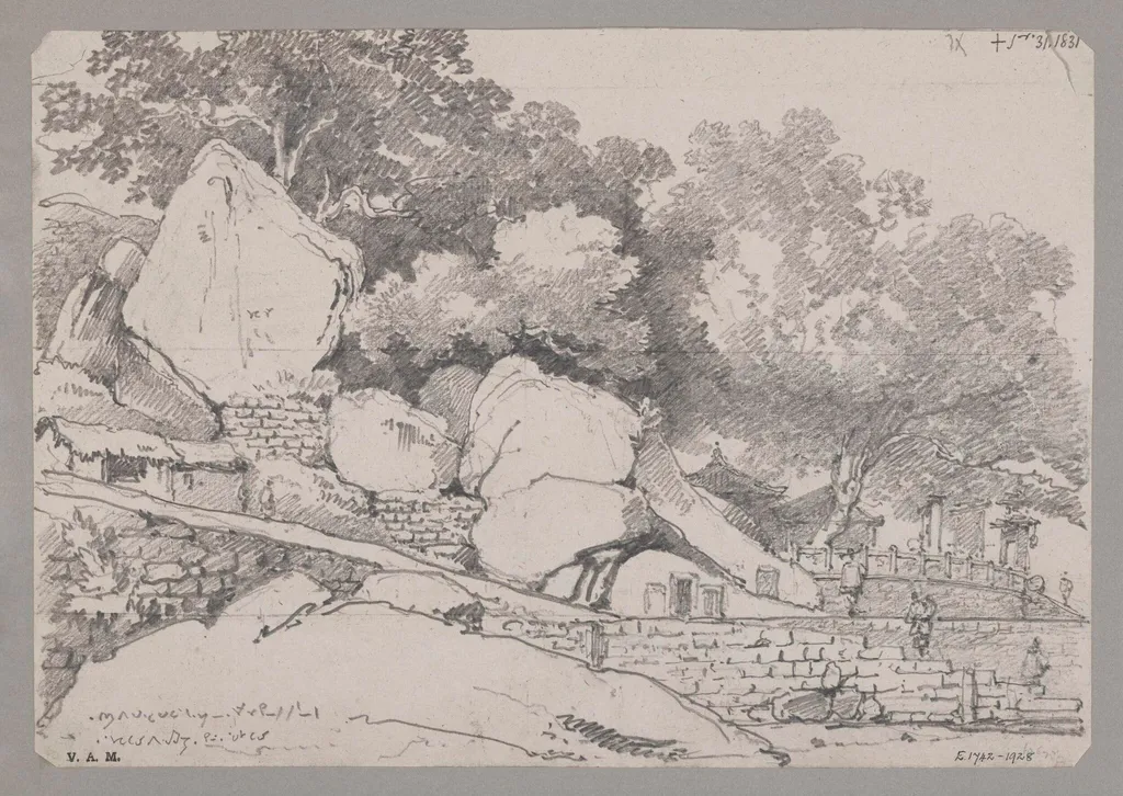 Rocks, and part of the Great Joss House, Macao, by George Chinnery, 1831