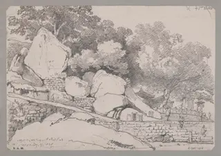 Rocks, and part of the Great Joss House, Macao, by George Chinnery, 1831