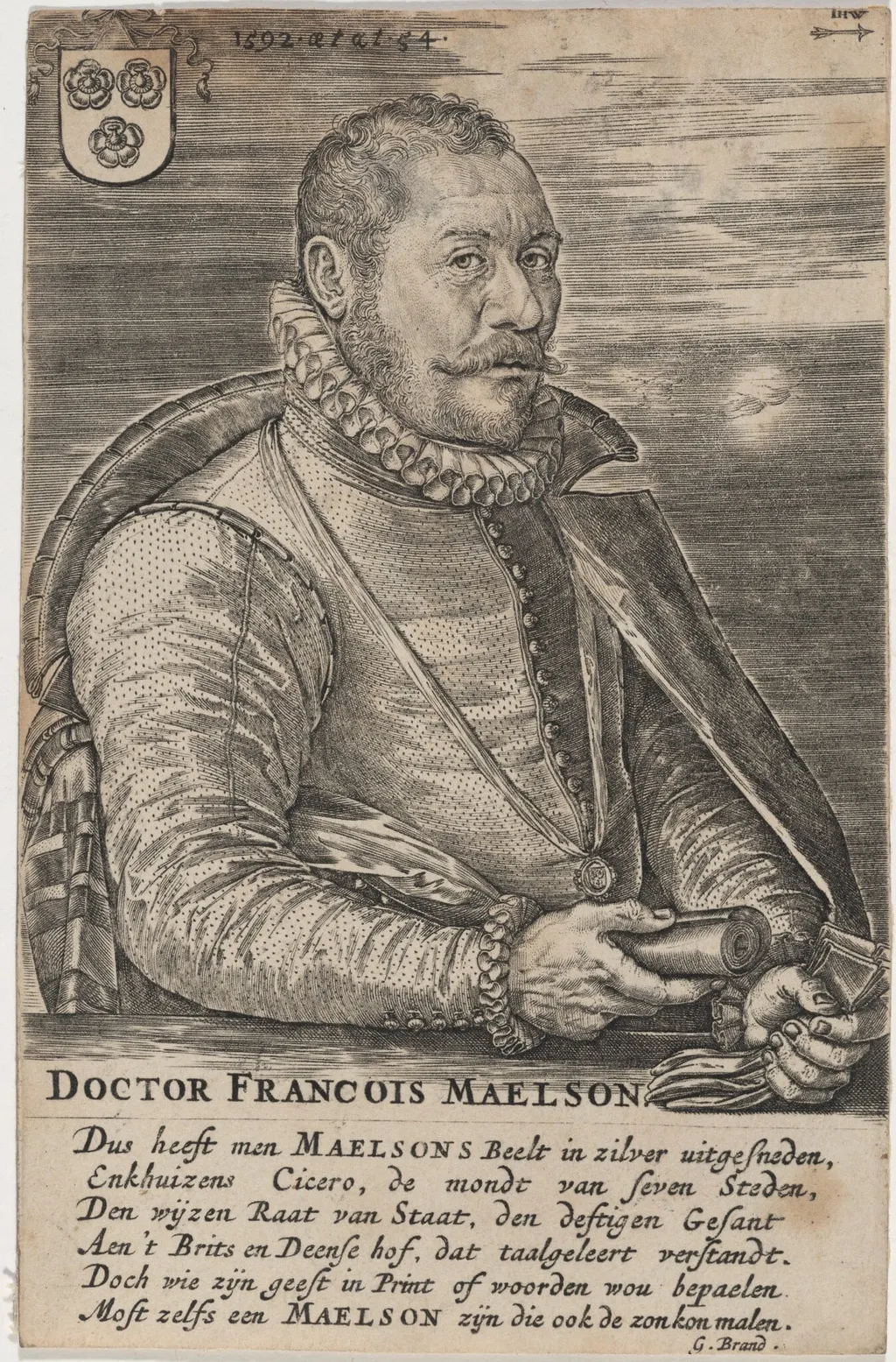 Doctor Francois Maelson, by Hieronymus Wierix, ink, 1592