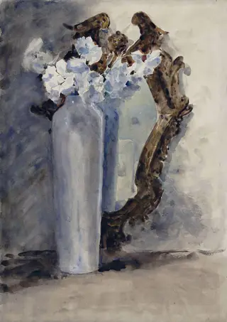 White Blossom in a Tall Vase, by Francis Edward RWS James, watercolor, 1870
