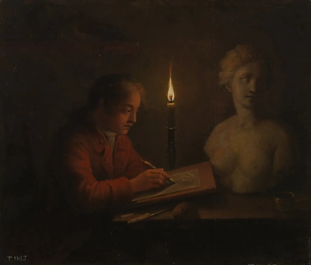 Young Man drawing, by Gerhard Jan Palthe, unspecified, 1701