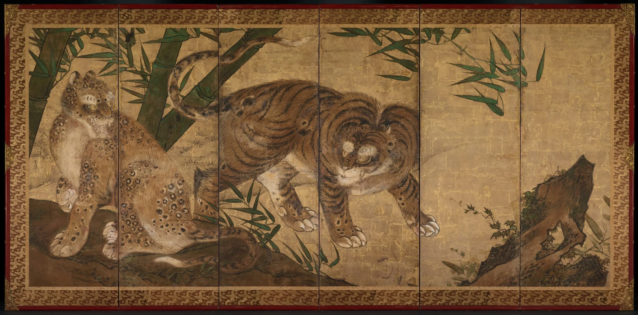 Lions and Tigers in Peony and Bamboo, detail