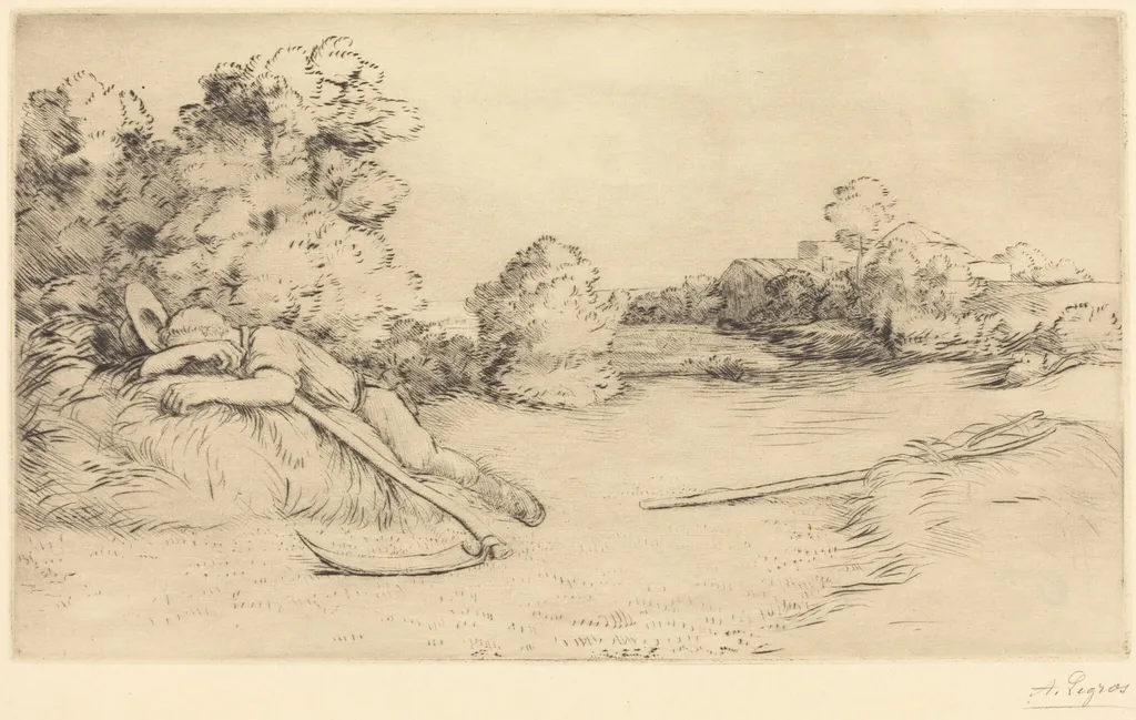 Siesta of a Harvester (Sieste d'un faucheur), by Alphonse Legros, ink, 1874