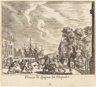 Piazza di Spagna, Naples, by Melchior Küsel, ink, 1681