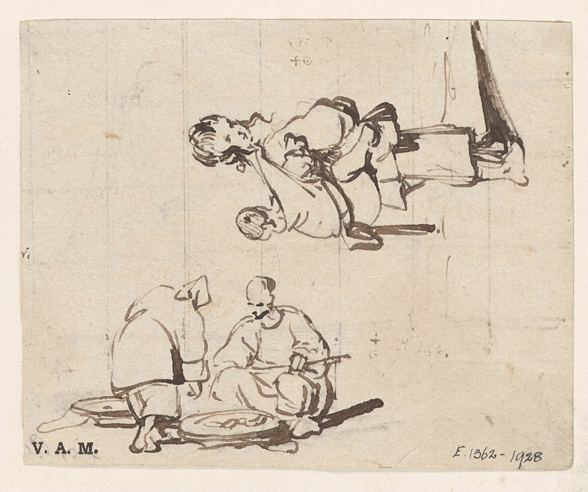 A boatwoman with a vendor, and a boatwoman with a child, detail