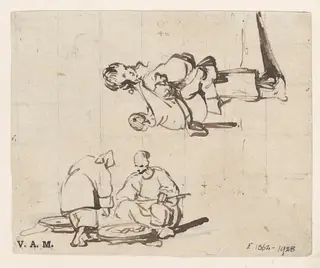 A boatwoman with a vendor, and a boatwoman with a child, by George Chinnery, 1838