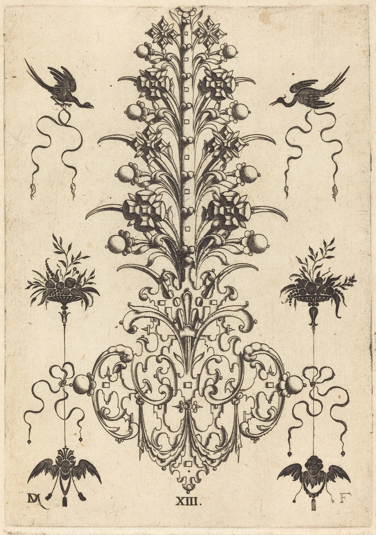 Hyacinth-Shaped Brooch with Birds at Top and Devil's- and Angel's-Head at Bottom, detail