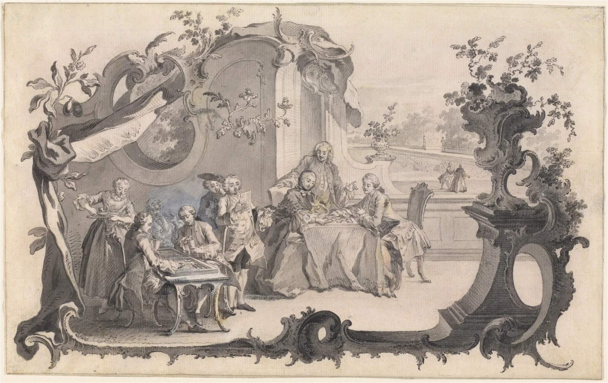 An Elegant Company Playing Board Games, detail