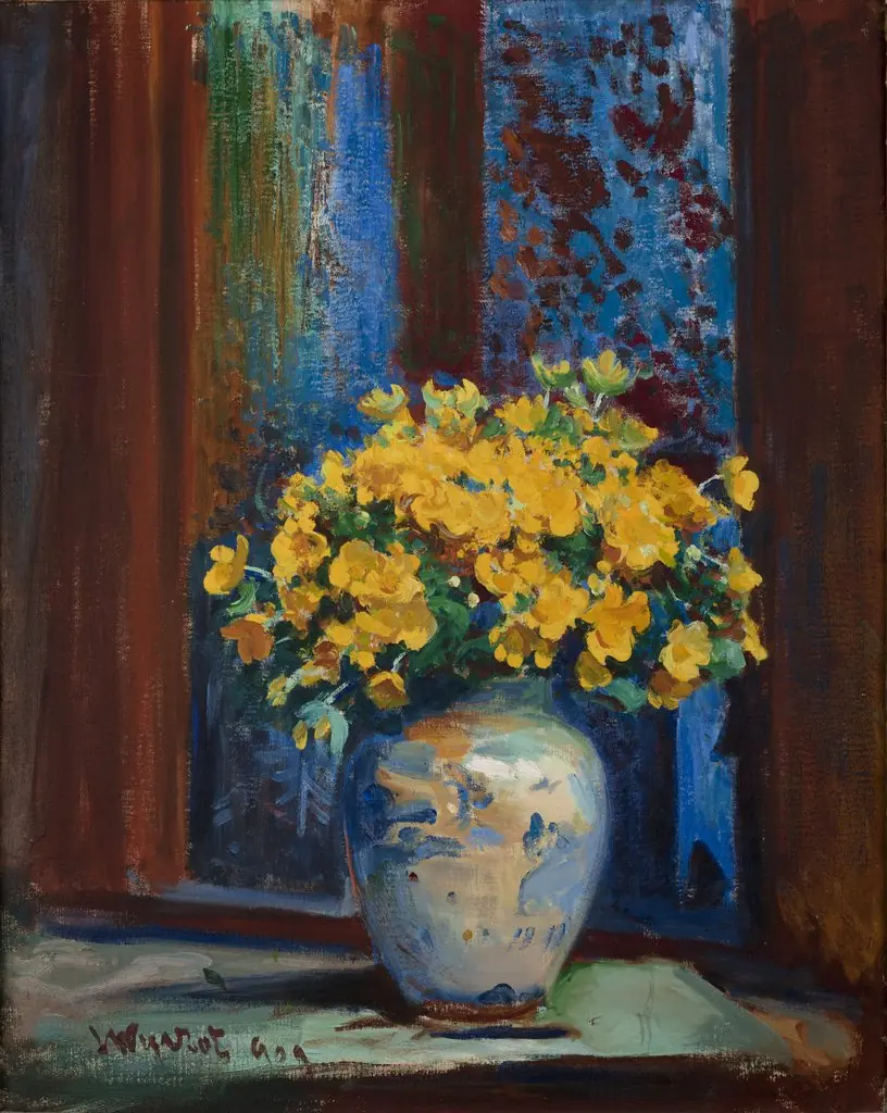 Marsh Marigolds, by Leon Wyczółkowski, oil, 1909