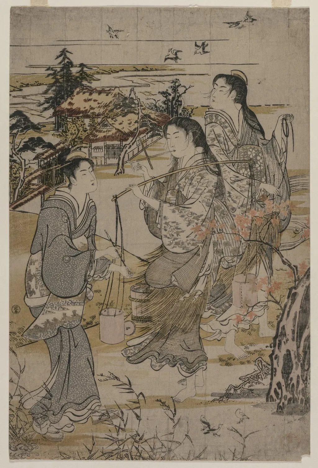 Women with Salt Pails; The Noda Tama River in Mutsu Province, from an untitled series of the Six Tama Rivers, by Kubo Shunman, 1784