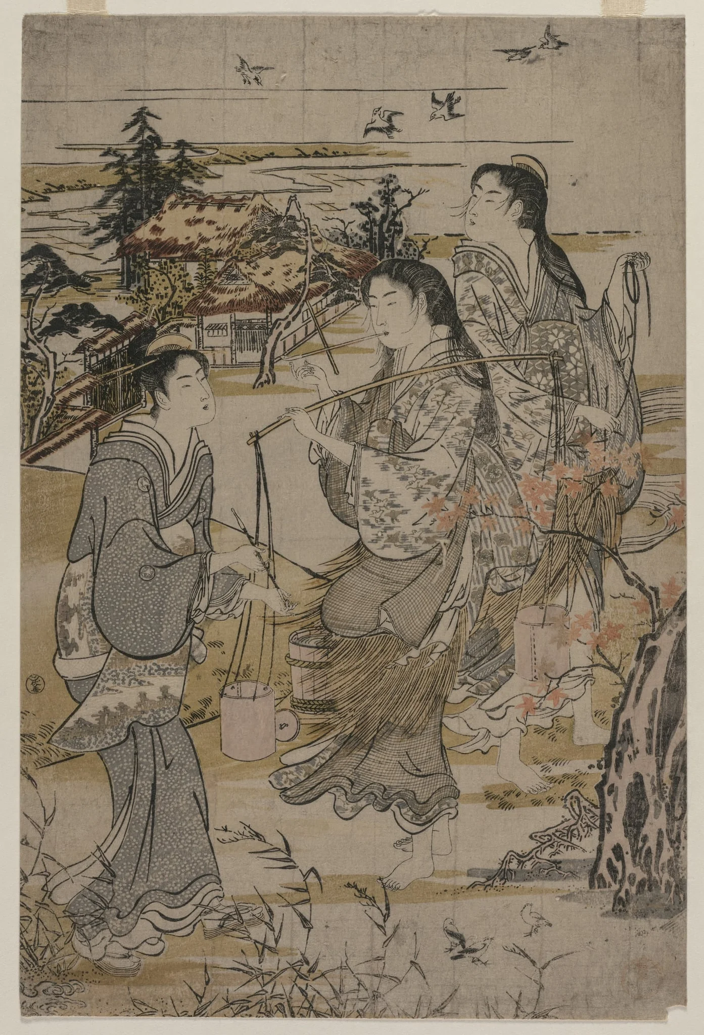 Women with Salt Pails; The Noda Tama River in Mutsu Province, from an untitled series of the Six Tama Rivers, detail