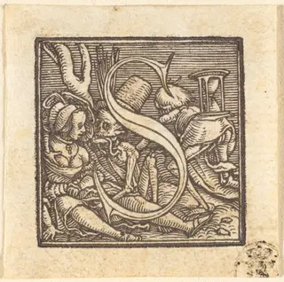 Letter S, by Hans Lützelburger, ink, 1523