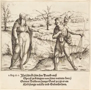 Jesse Sends David to His Brothers and Saul, by Augustin Hirschvogel, ink, 1548