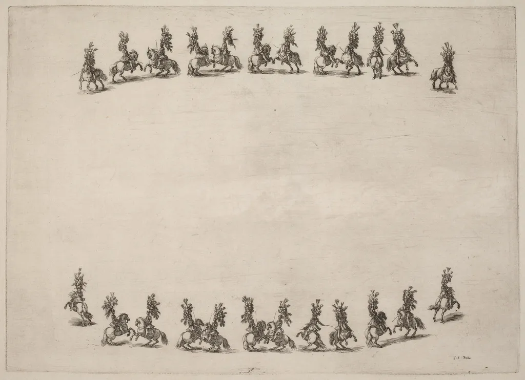 Twenty-Four Cavorting Cavaliers, by Stefano Della Bella, ink, 1652