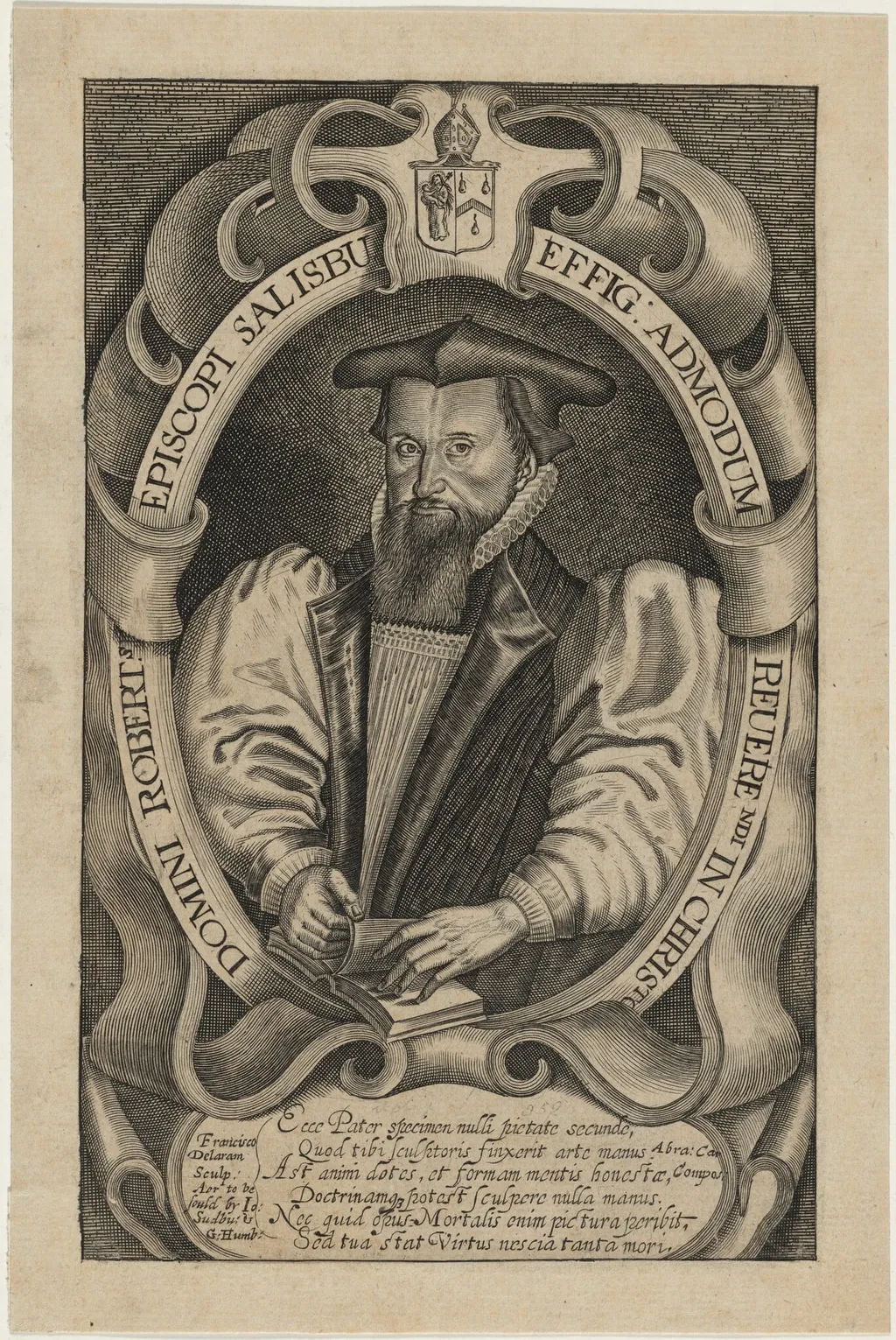 Domini Robert Episcopi Salisbury (Robert Abbot, Bishop of Salisbury), by Francis Delaram, ink, 1608