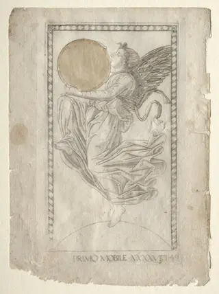 The Angel of the Ninth Sphere (from the Tarocchi, series A:  Firmaments of the Universe, #49), by Master of the E-Series Tarocchi, 1467