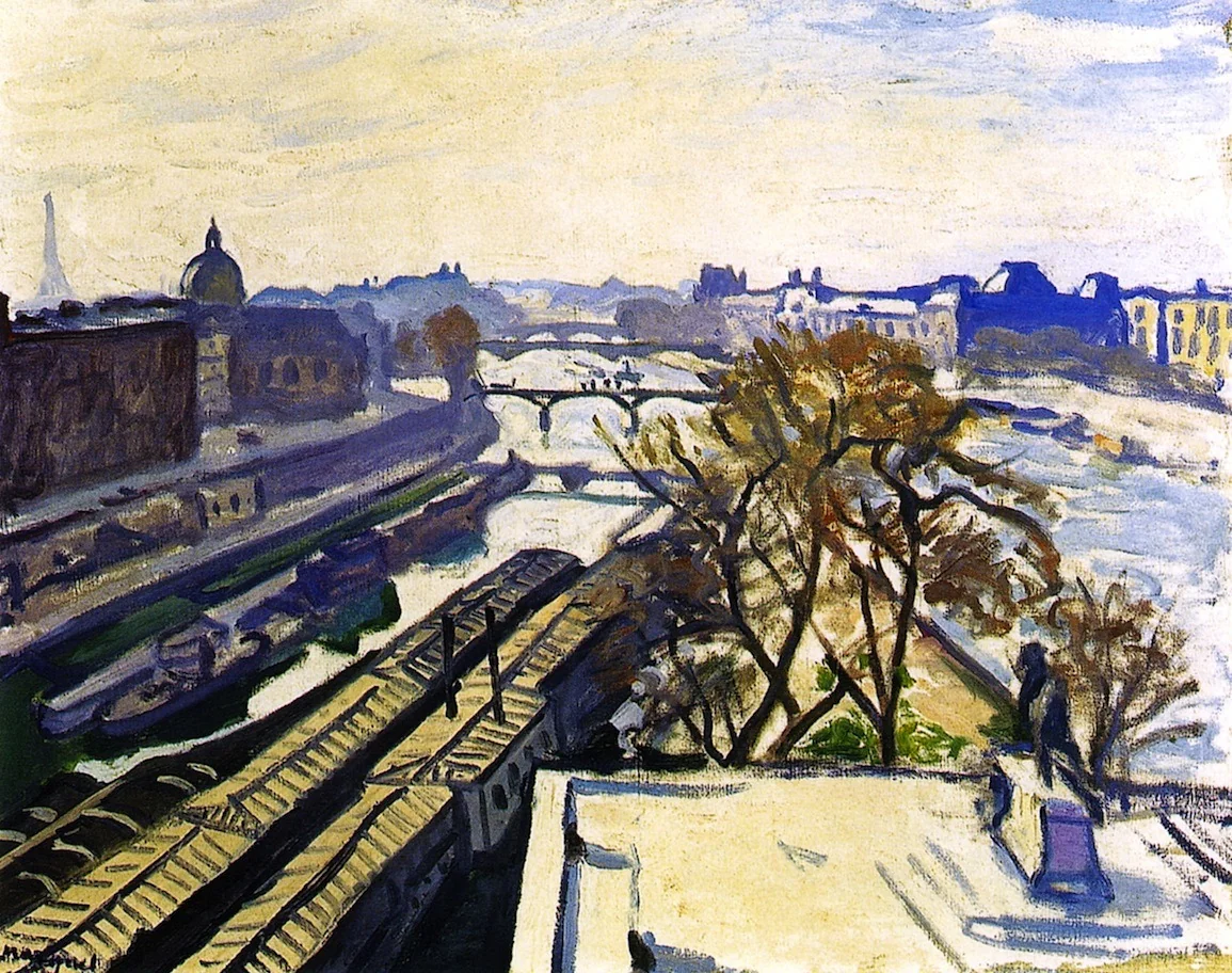 View of the Seine and the Monument to Henry IV, detail