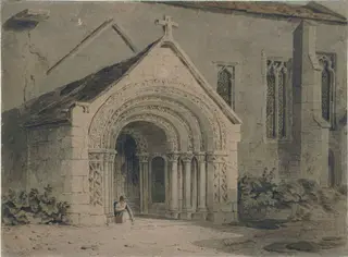 Porch of St. Margaret's Church in York, by John Varley, watercolor, 1800